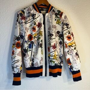 Rachel Roy Floral Bomber Varsity Jacket Floral Design White Multi-color Size S